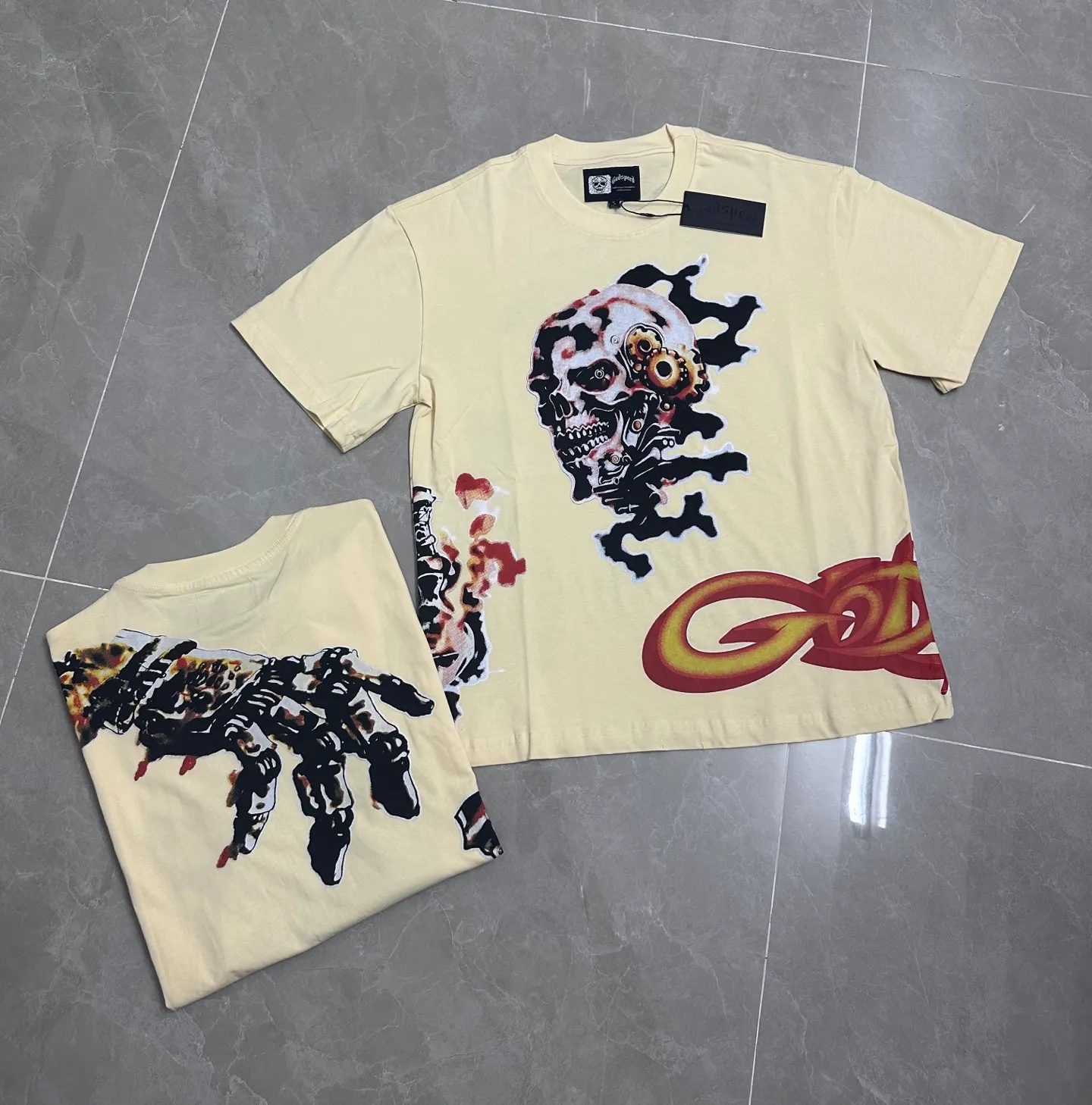 5315#｜Apricot I P104 Godspeed cross-border American rock and roll street washed retro style short-sleeved T (craft printing) fabric (fabric) 32 counts combed double yarn 240 grams weight code number (size): S-M-L-XL color (colour): apricot