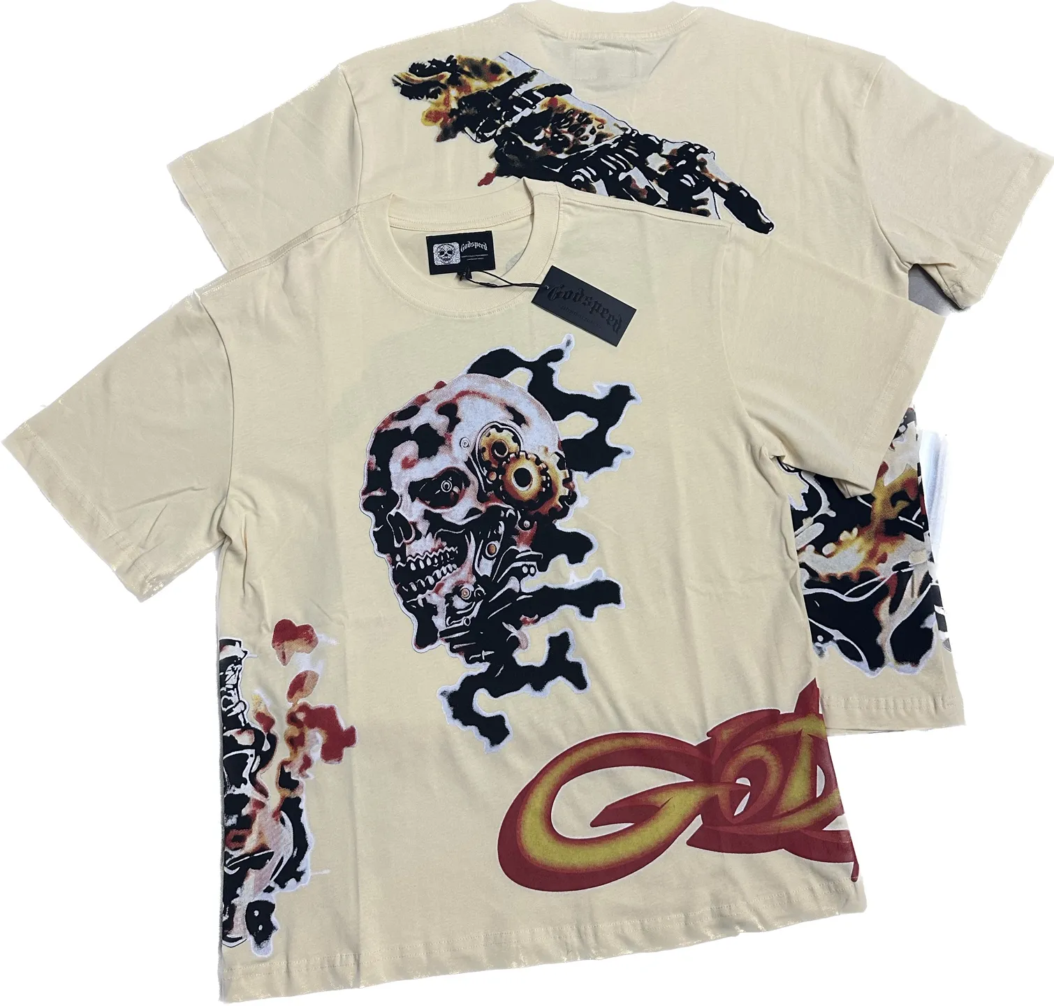 5315#｜Apricot I P104 Godspeed cross-border American rock and roll street washed retro style short-sleeved T (craft printing) fabric (fabric) 32 counts combed double yarn 240 grams weight code number (size): S-M-L-XL color (colour): apricot