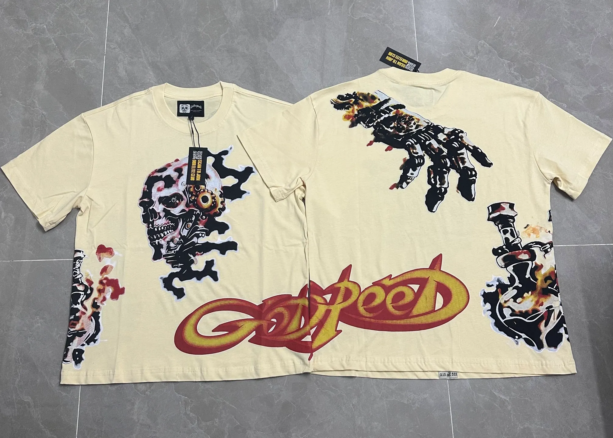 5315#｜Apricot I P104 Godspeed cross-border American rock and roll street washed retro style short-sleeved T (craft printing) fabric (fabric) 32 counts combed double yarn 240 grams weight code number (size): S-M-L-XL color (colour): apricot