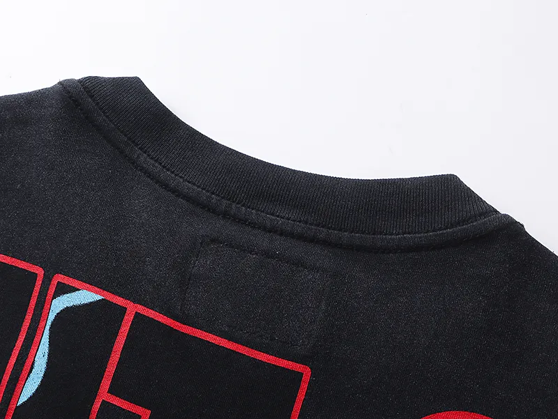 1031# P126 Washed Black Real Shot Godspeed American Fashion Rock Street Retro Washed Distressed Printed Pure Cotton Short Sleeves Fabric: 250g 32 Count Fine Cotton Double Yarn Pure Cotton Color: Washed Black Size: S M L XL
