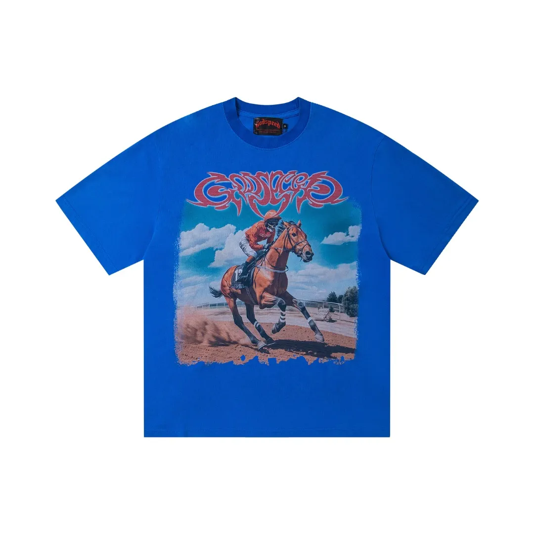 G26# GodSpeed ​​White Ink Direct Print Short Sleeve S-XL Blue (Washed) P126