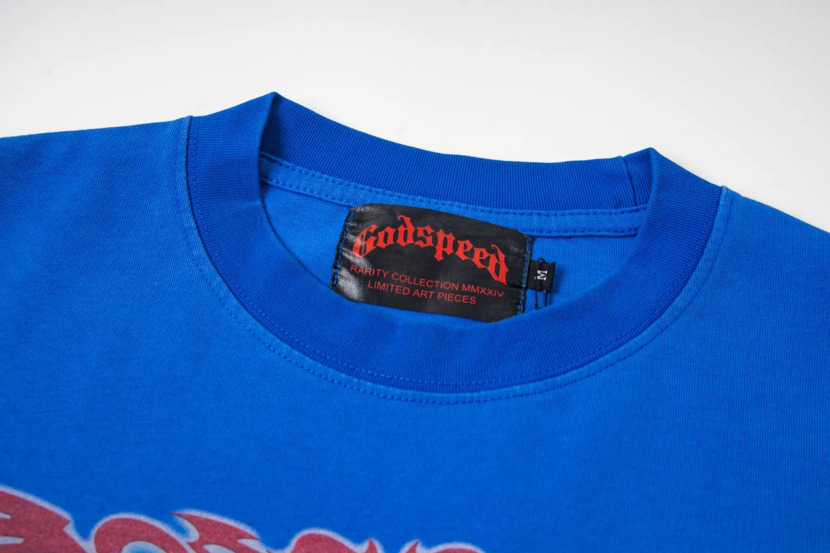 G26# GodSpeed ​​White Ink Direct Print Short Sleeve S-XL Blue (Washed) P126