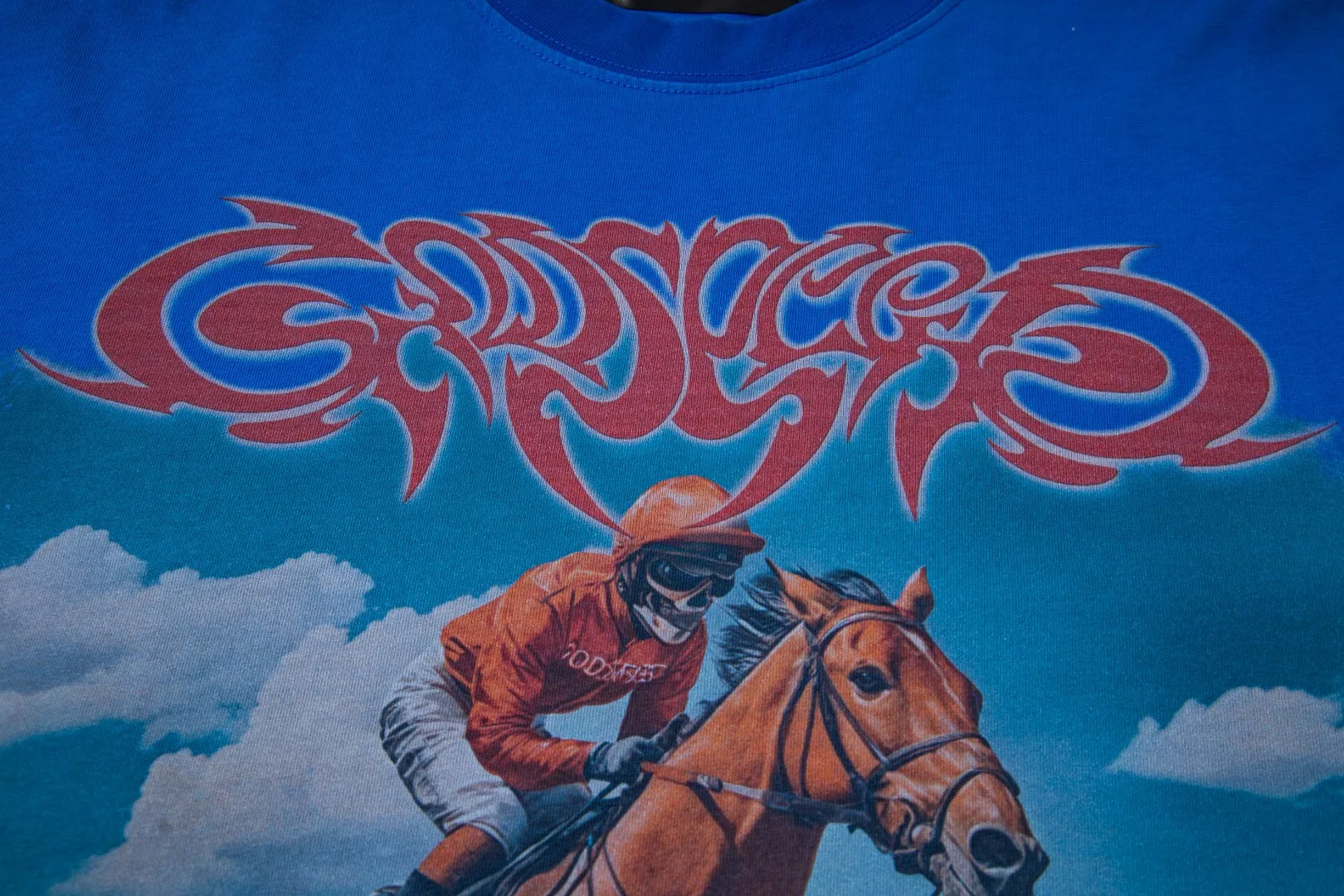 G26# GodSpeed ​​White Ink Direct Print Short Sleeve S-XL Blue (Washed) P126