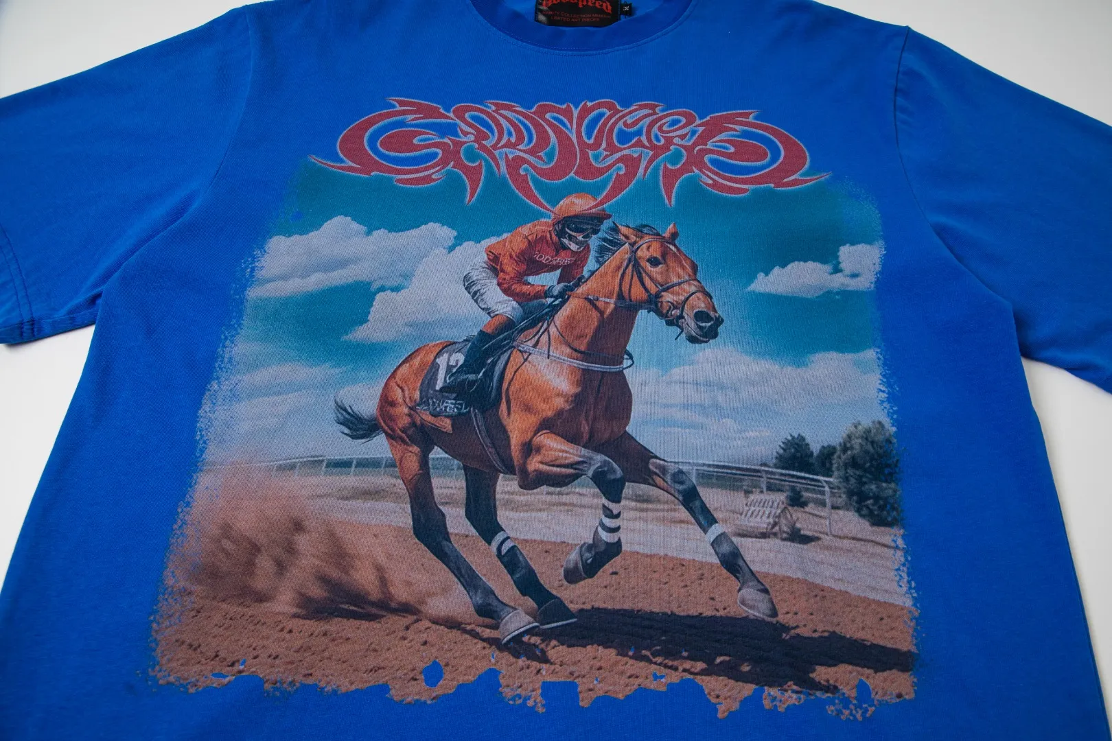 G26# GodSpeed ​​White Ink Direct Print Short Sleeve S-XL Blue (Washed) P126