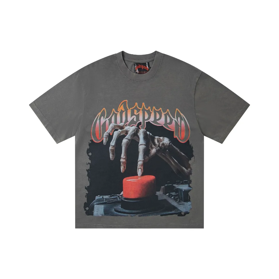 G27# GodSpeed ​​white ink direct spray washed short-sleeved S-XL size gray (washed) P126