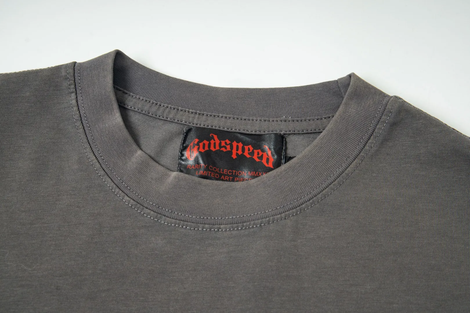 G27# GodSpeed ​​white ink direct spray washed short-sleeved S-XL size gray (washed) P126