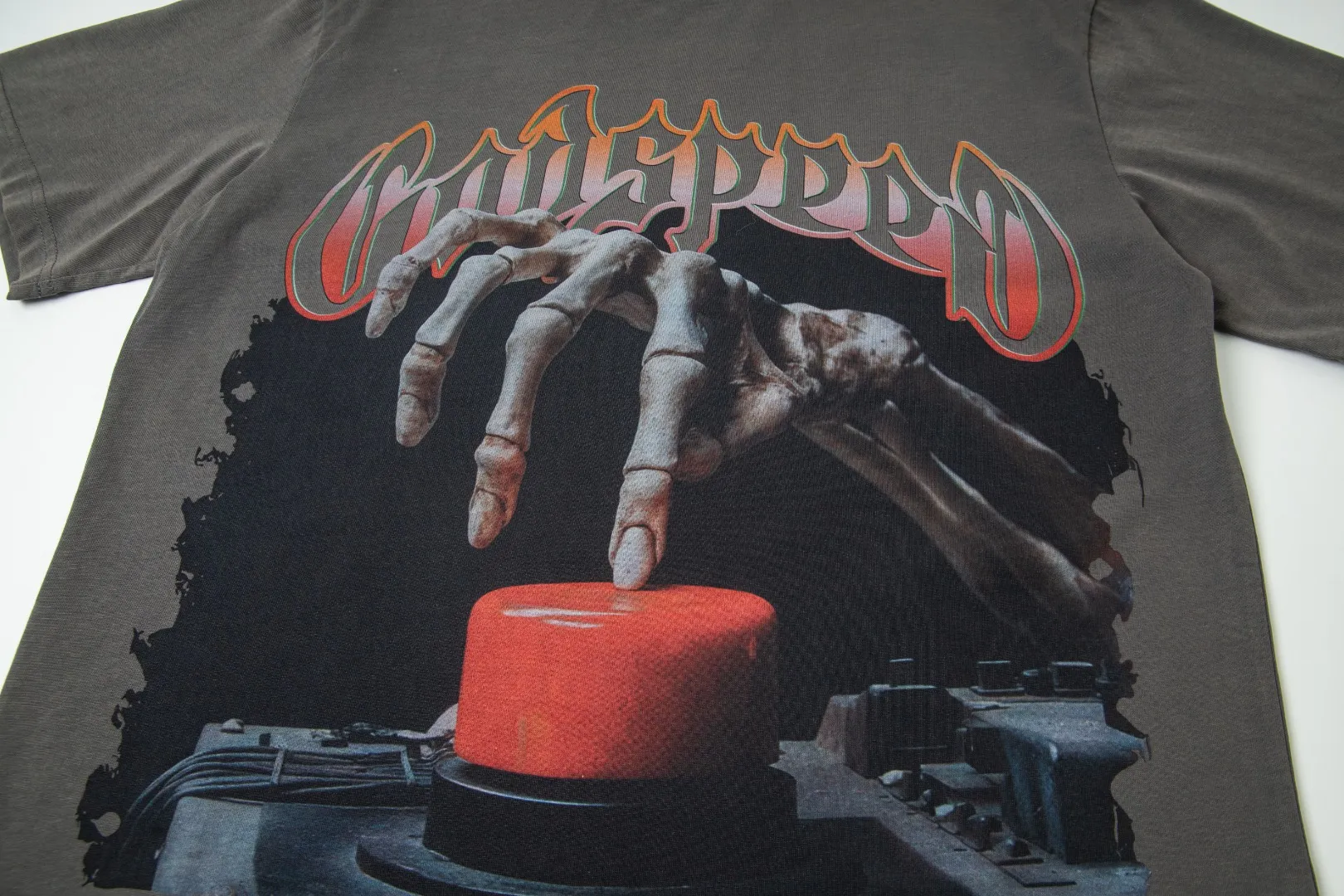 G27# GodSpeed ​​white ink direct spray washed short-sleeved S-XL size gray (washed) P126