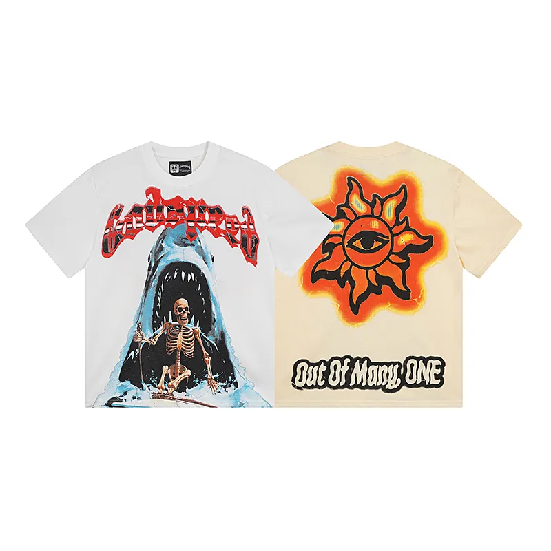 3035# P110 Real shot Godspeed American fashion rock street retro loose printed cotton short sleeves Fabric: 240g 32 count fine cotton double yarn pure cotton Color: off-white apricot Size: S M L XL