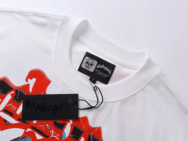 3035# P110 Real shot Godspeed American fashion rock street retro loose printed cotton short sleeves Fabric: 240g 32 count fine cotton double yarn pure cotton Color: off-white apricot Size: S M L XL