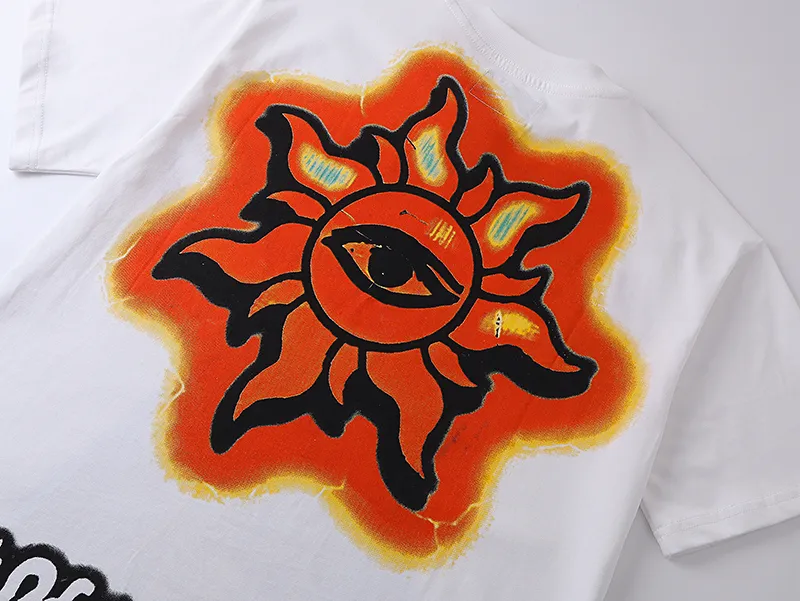 3035# P110 Real shot Godspeed American fashion rock street retro loose printed cotton short sleeves Fabric: 240g 32 count fine cotton double yarn pure cotton Color: off-white apricot Size: S M L XL