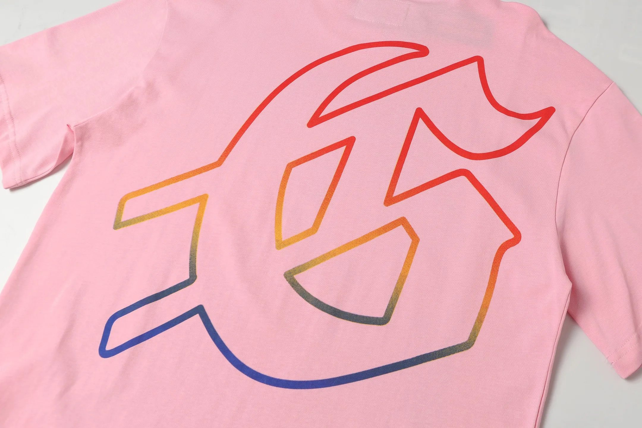 5026#pink｜P104 Godspeed cross-border American rock and roll street washed retro style short-sleeved T (craft printing) fabric (fabric) 32-count combed double yarn 240 grams weight code number (size): S-M-L-XL color (colour): pink