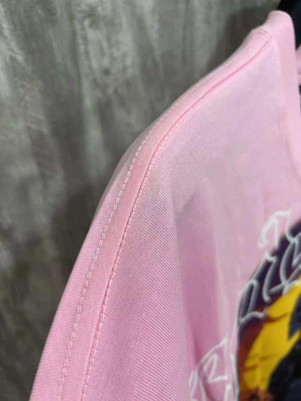 5026#pink｜P104 Godspeed cross-border American rock and roll street washed retro style short-sleeved T (craft printing) fabric (fabric) 32-count combed double yarn 240 grams weight code number (size): S-M-L-XL color (colour): pink