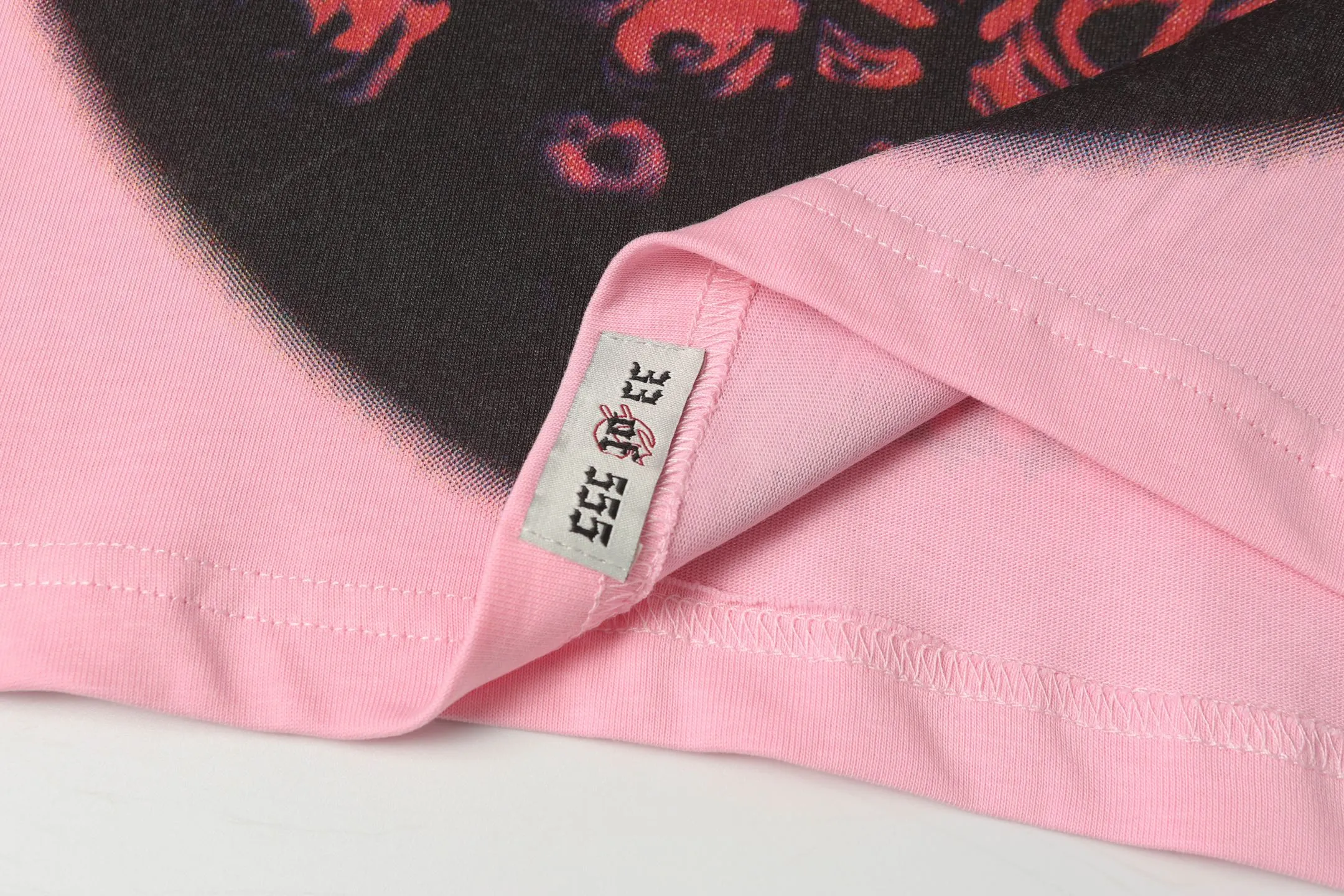 5026#pink｜P104 Godspeed cross-border American rock and roll street washed retro style short-sleeved T (craft printing) fabric (fabric) 32-count combed double yarn 240 grams weight code number (size): S-M-L-XL color (colour): pink