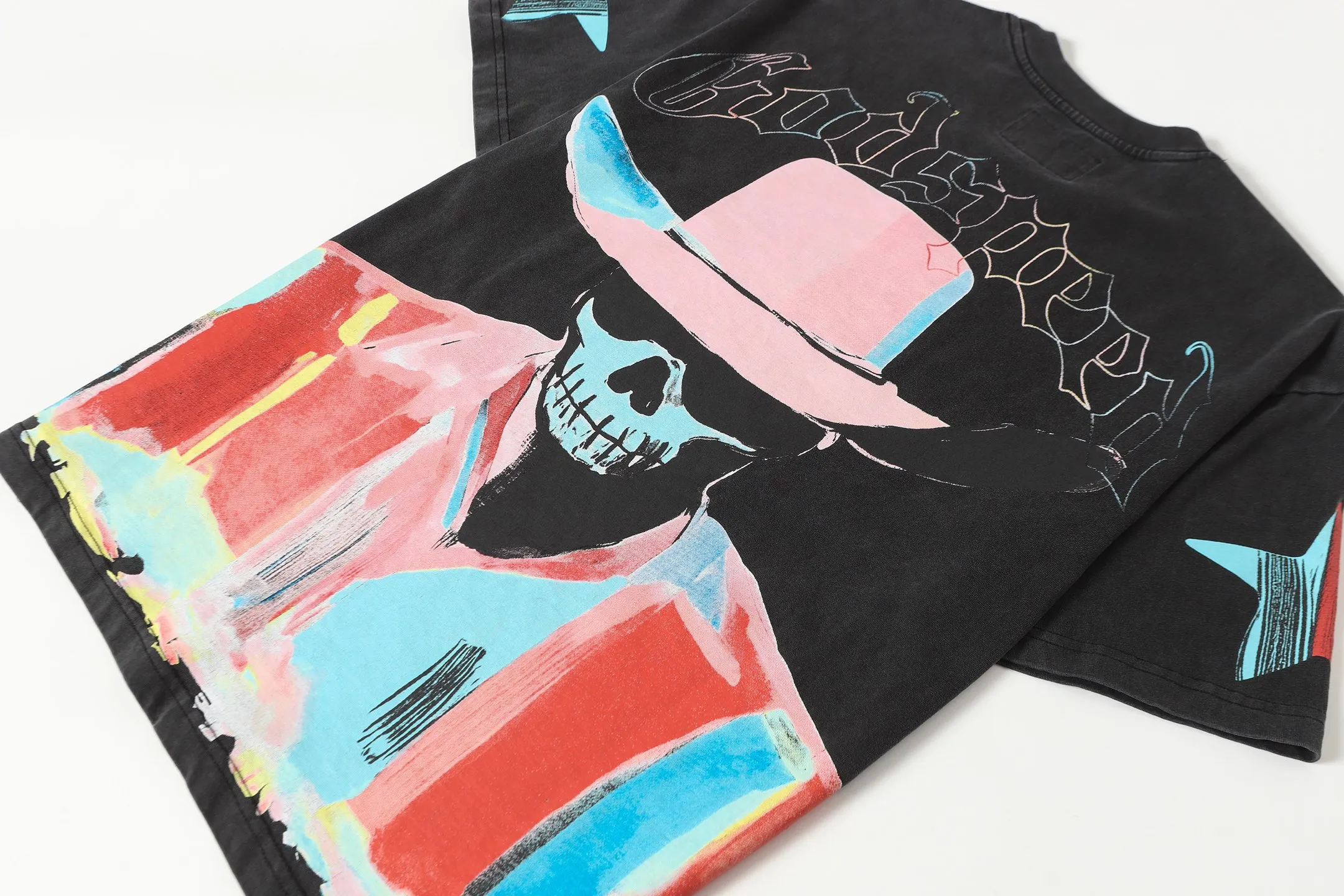 6097#washed black I P116 Godspeed cross-border American rock and roll street washed retro style short-sleeved T (craft printing) fabric (fabric): 32 count combed double yarn 250 grams weight code number (size): S-M-L-XL color (colour): washed black