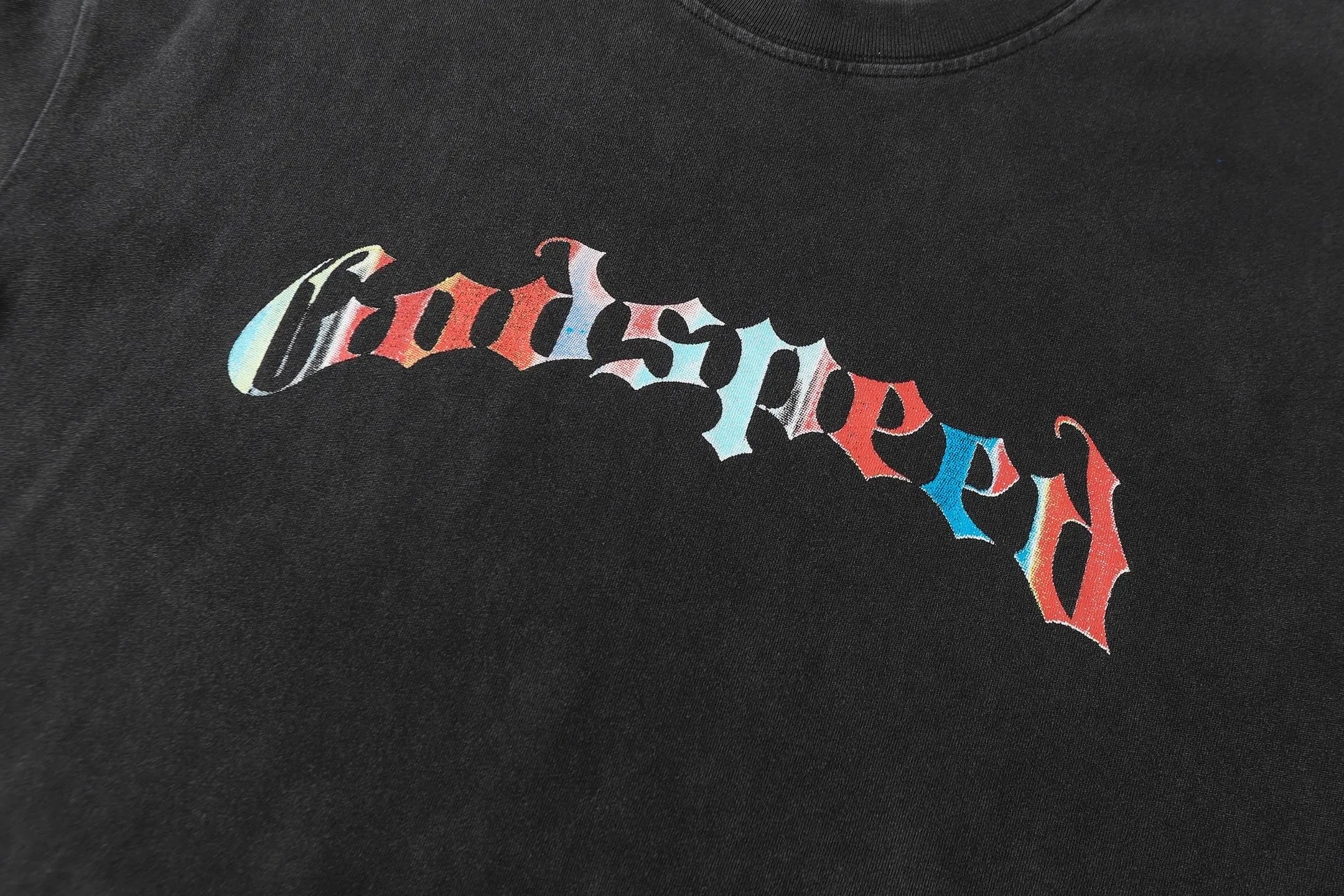 6097#washed black I P116 Godspeed cross-border American rock and roll street washed retro style short-sleeved T (craft printing) fabric (fabric): 32 count combed double yarn 250 grams weight code number (size): S-M-L-XL color (colour): washed black