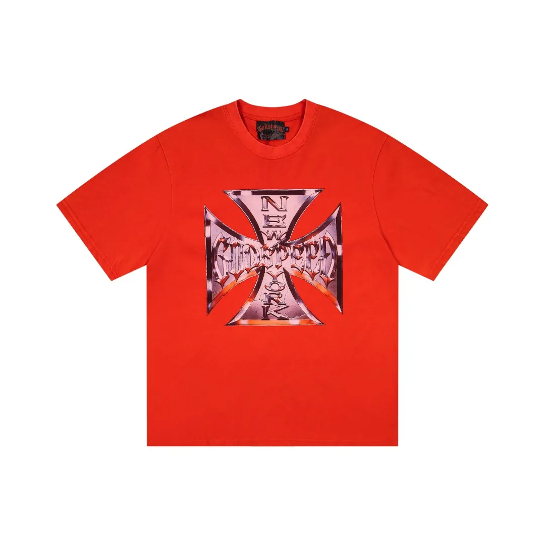 G68# GodSpeed ​​white ink direct spray washable short sleeves S-XL size black red blue P126