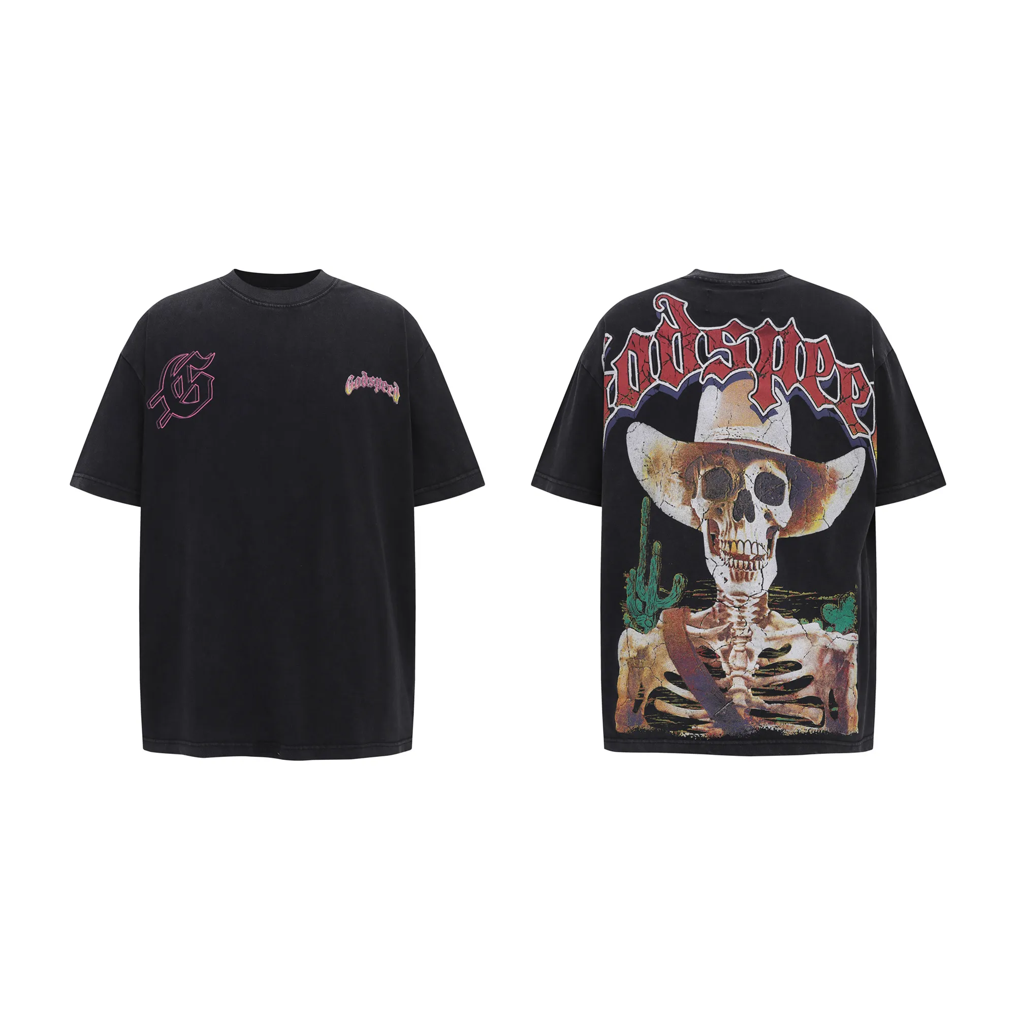 G805# P124 Godspeed short-sleeved T-shirt color: Black, Bone (beige) size: S M L XL