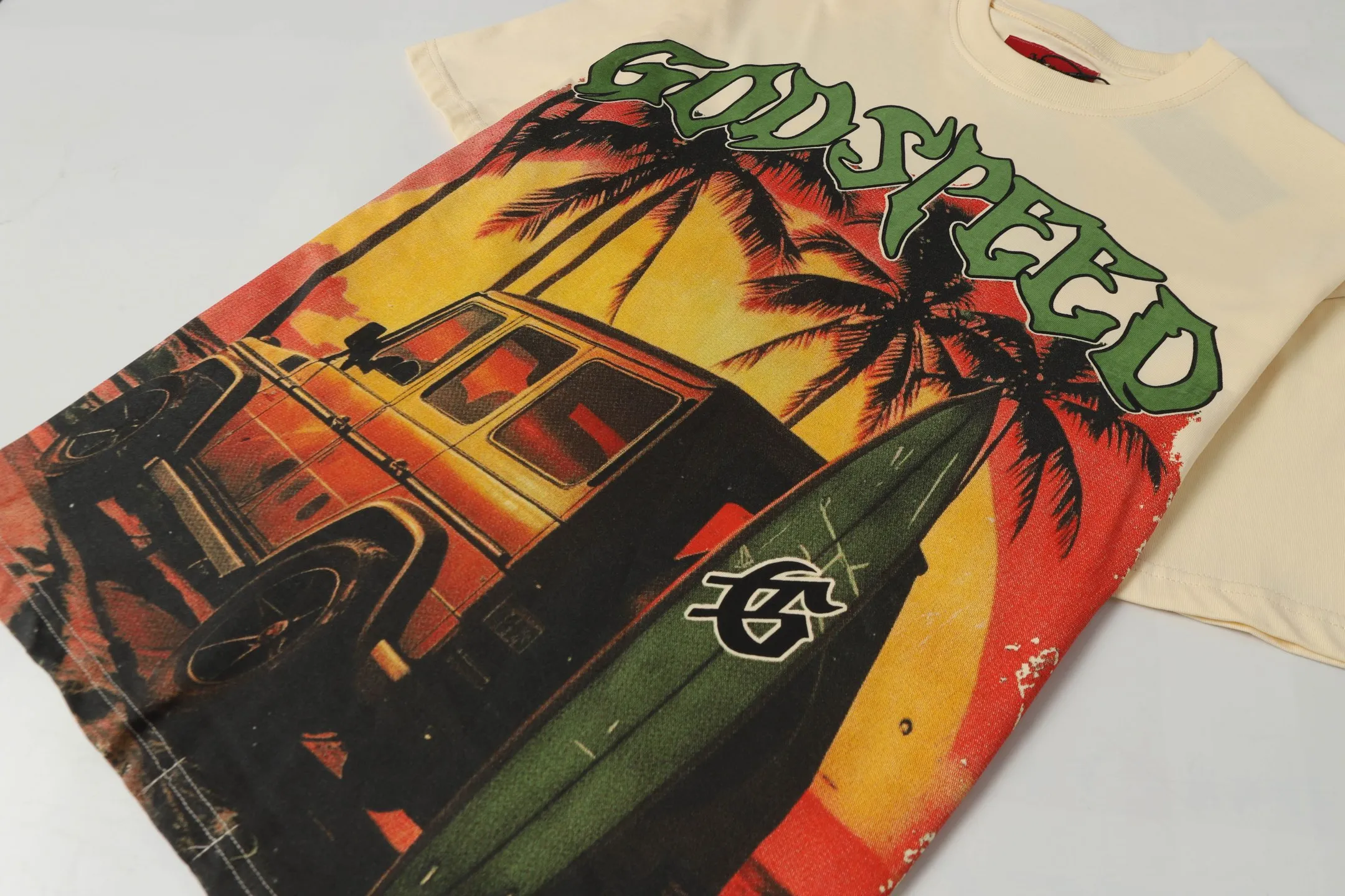 5072#apricot | P104 Godspeed cross-border American rock and roll street washed retro style short-sleeved T (craft printing) fabric (fabric) 32-count combed double yarn 240 grams weight code number (size): S-M-L-XL color (colour): apricot