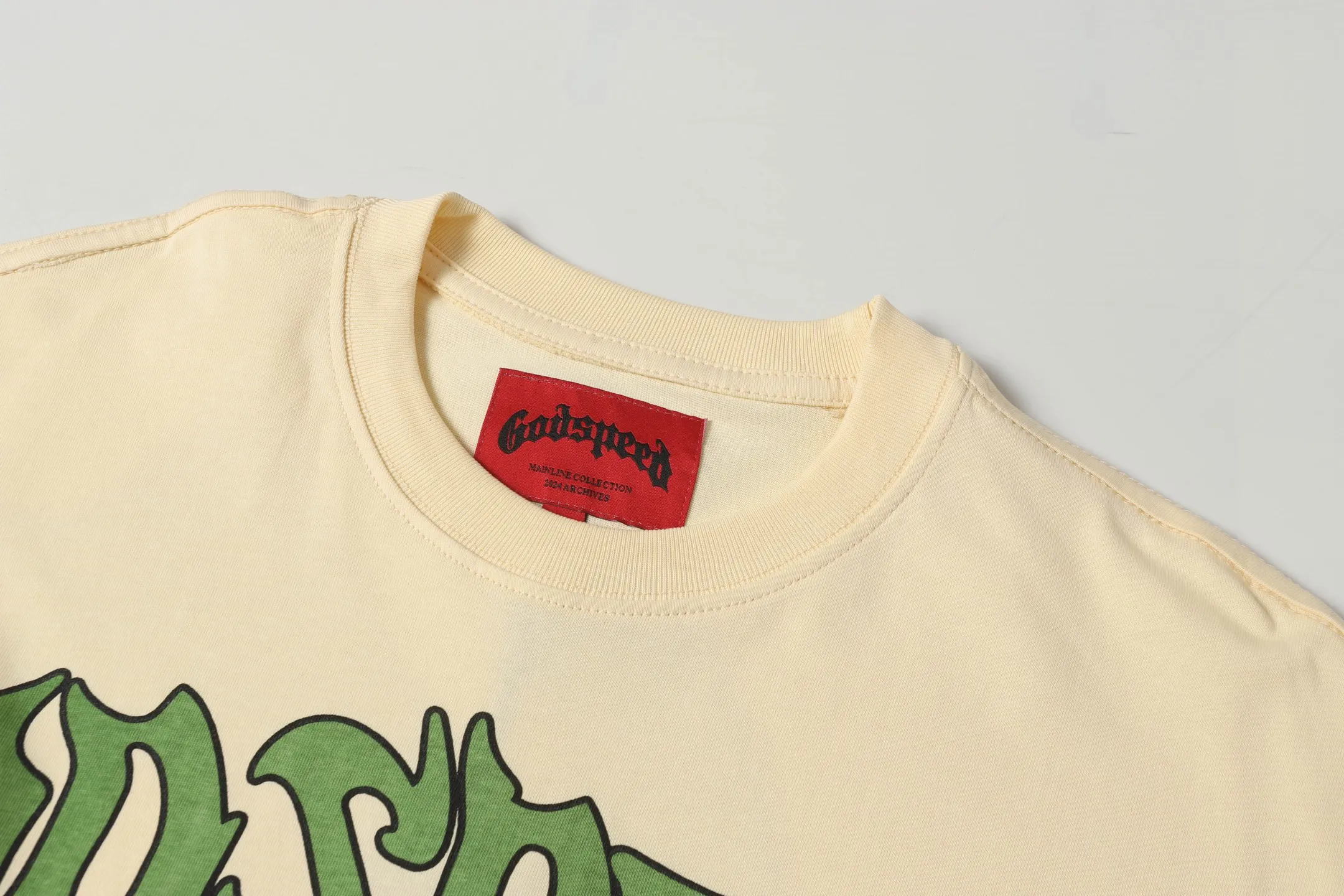 5072#apricot | P104 Godspeed cross-border American rock and roll street washed retro style short-sleeved T (craft printing) fabric (fabric) 32-count combed double yarn 240 grams weight code number (size): S-M-L-XL color (colour): apricot