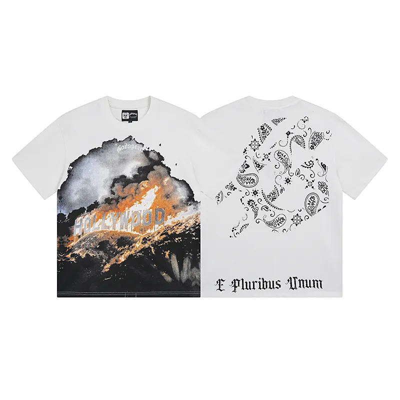 3007# P110 Real shot Godspeed American fashion rock street retro loose printed cotton short sleeves Fabric: 240g 32 count fine cotton double yarn pure cotton Color: off-white Size: S M L XL