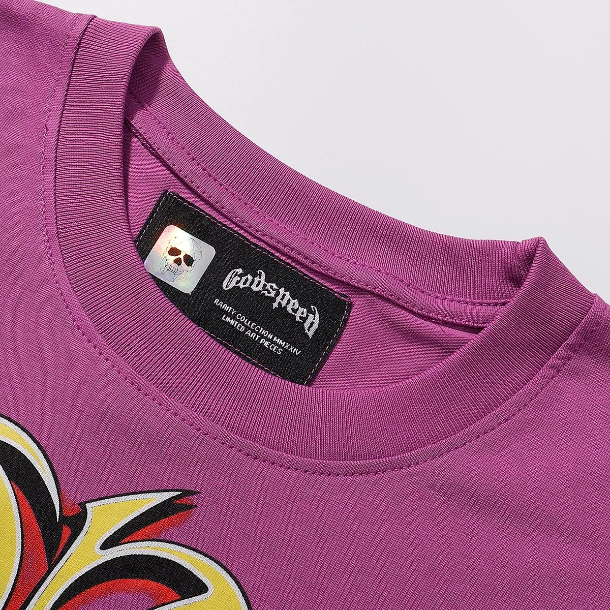 No. 7080, Mechao Godspeed biochemical skull poppy print high quality double yarn pure cotton casual short-sleeved T-shirt batch 110 Color: black, yellow, purple; Size: S M L XL