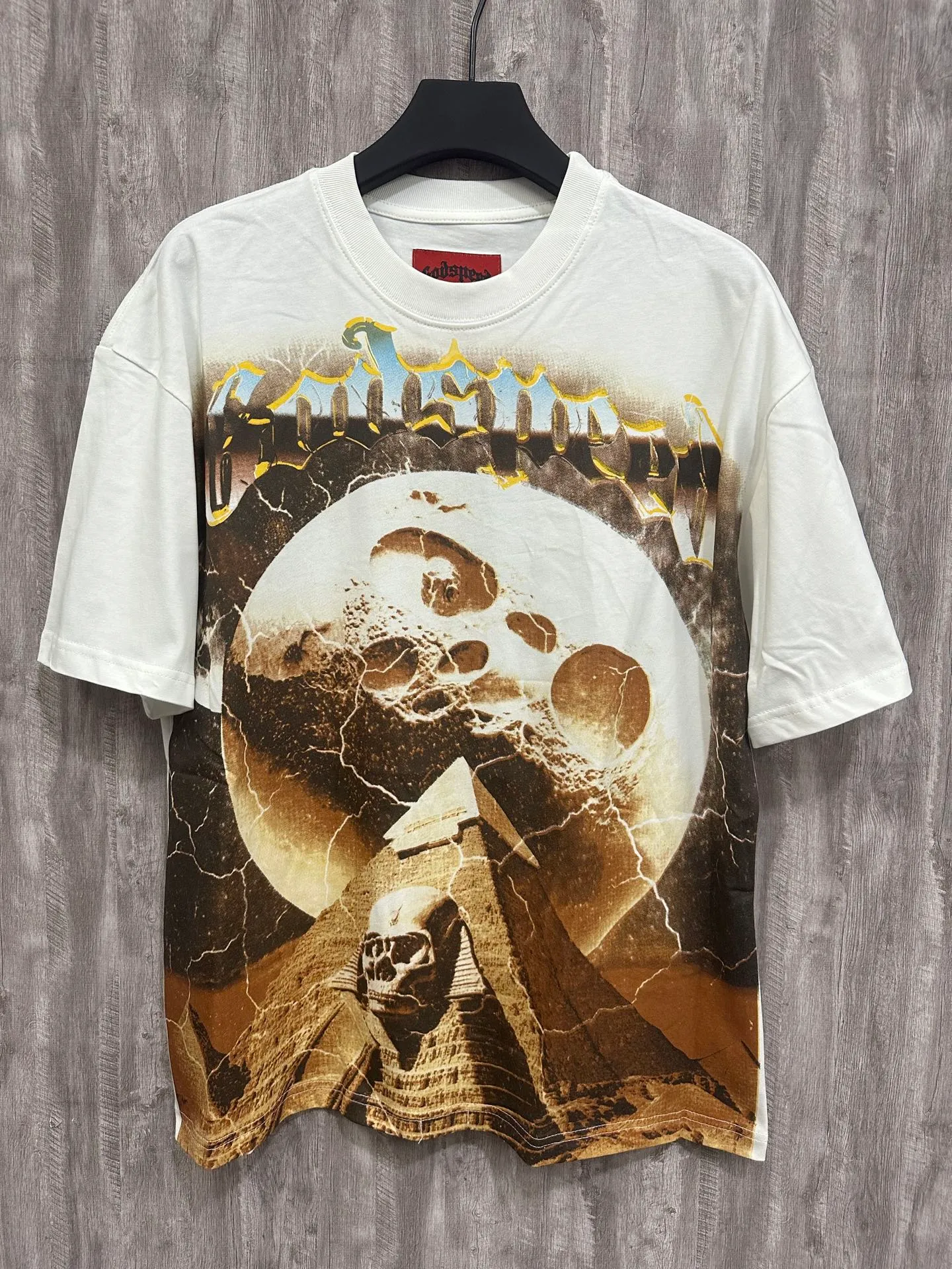 5023#White/Pink｜P104 Godspeed cross-border American rock and roll street washed retro style short-sleeved T (craft printing) fabric (fabric): 32 count combed double yarn 240 grams weight code number (size): S-M-L-XL color (colour): white.pink