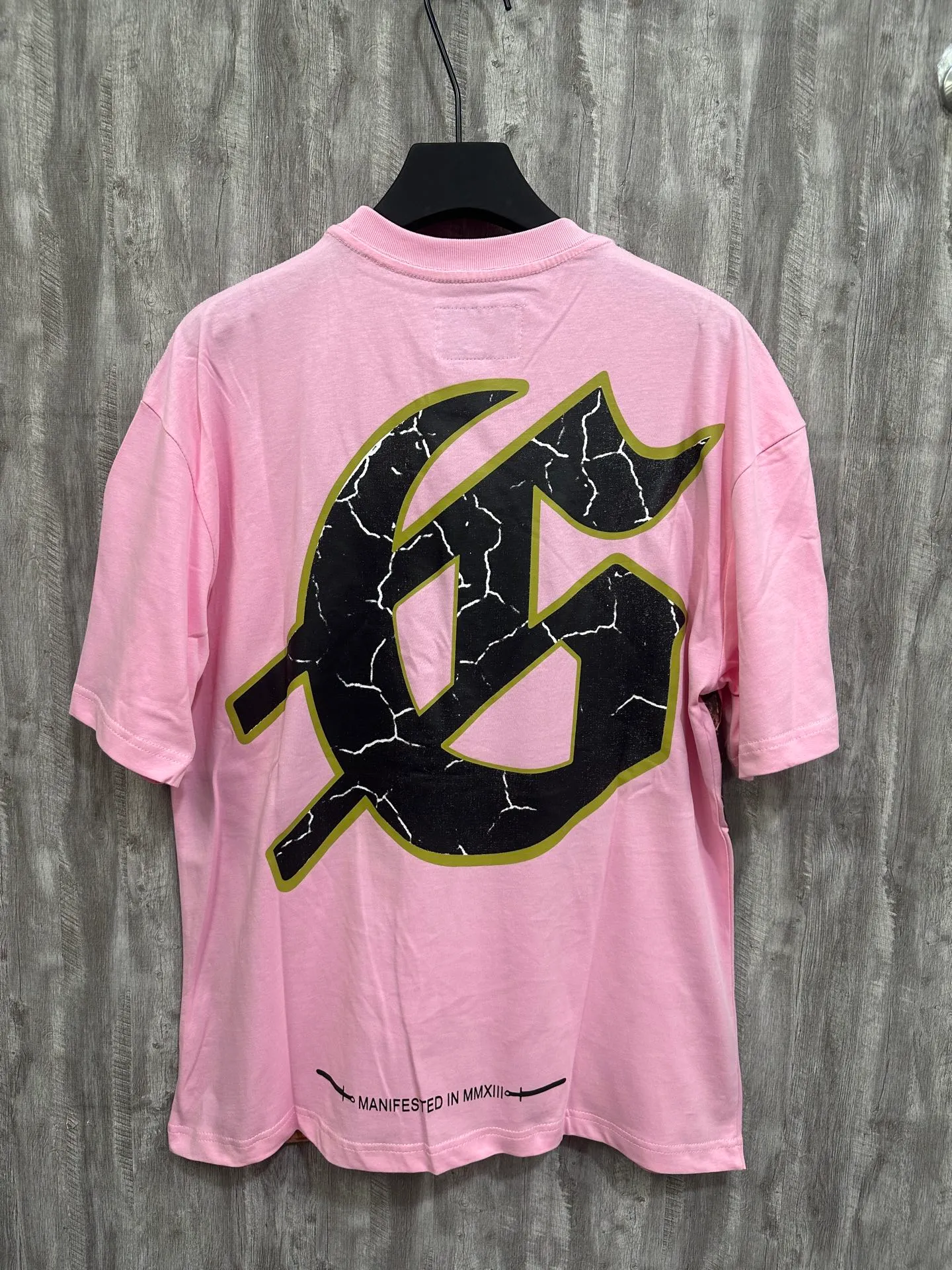 5023#White/Pink｜P104 Godspeed cross-border American rock and roll street washed retro style short-sleeved T (craft printing) fabric (fabric): 32 count combed double yarn 240 grams weight code number (size): S-M-L-XL color (colour): white.pink