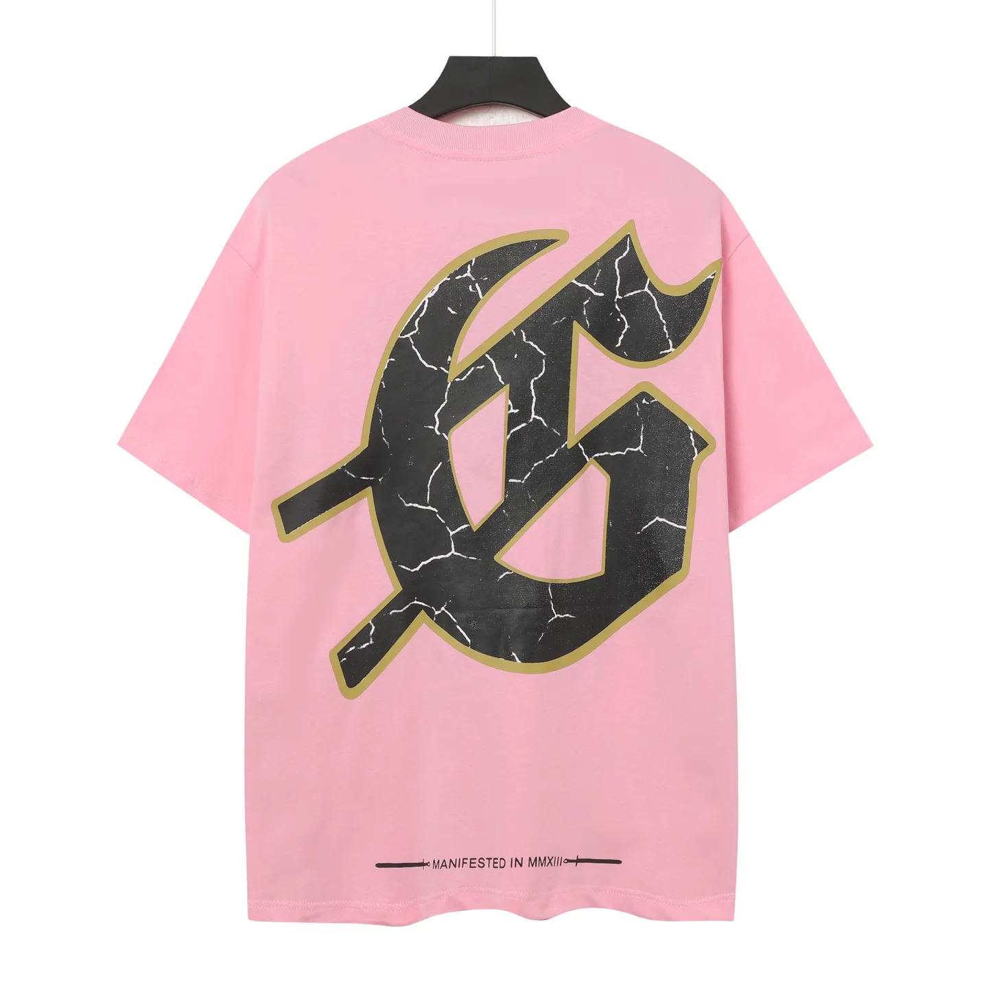 5023#White/Pink｜P104 Godspeed cross-border American rock and roll street washed retro style short-sleeved T (craft printing) fabric (fabric): 32 count combed double yarn 240 grams weight code number (size): S-M-L-XL color (colour): white.pink
