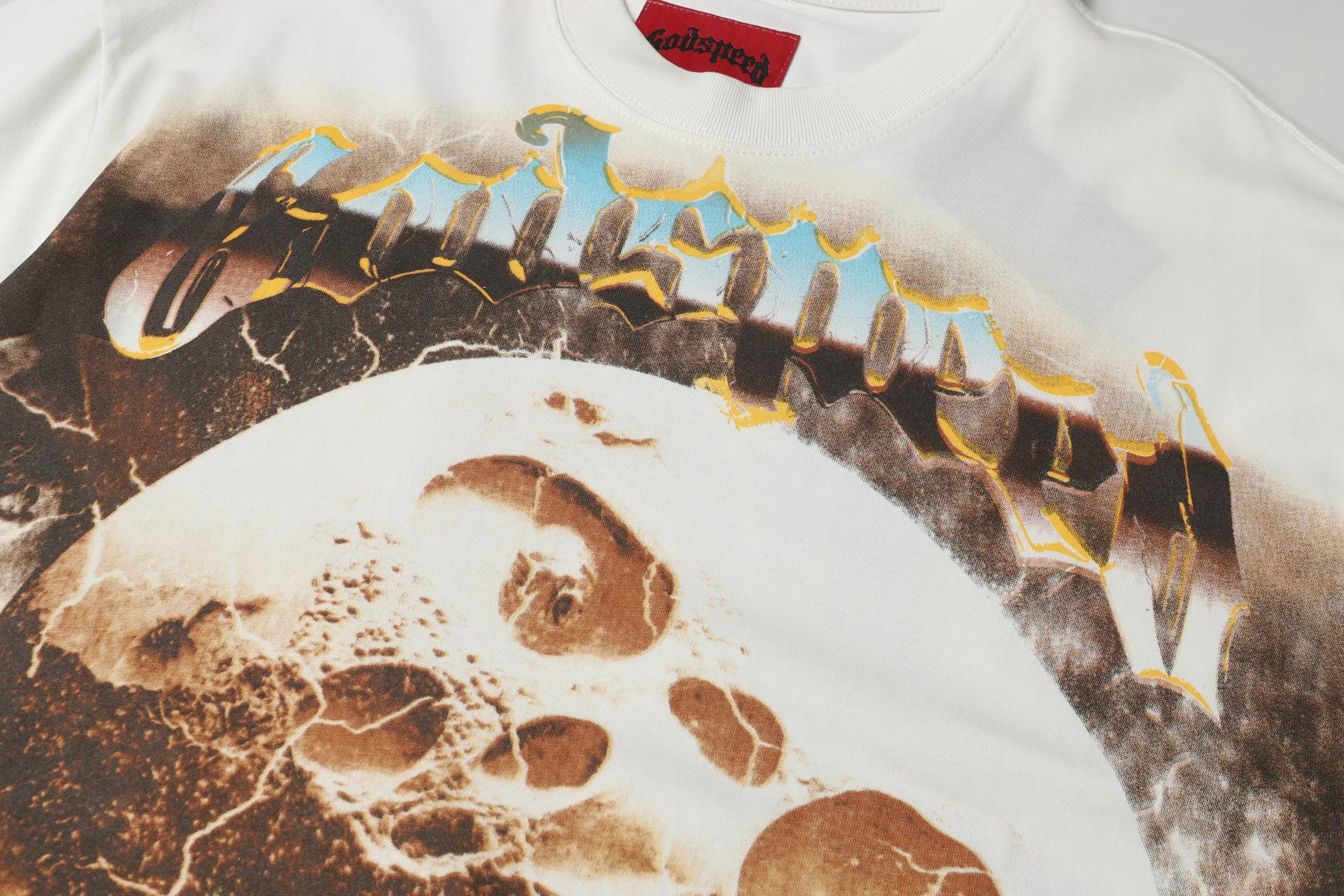 5023#White/Pink｜P104 Godspeed cross-border American rock and roll street washed retro style short-sleeved T (craft printing) fabric (fabric): 32 count combed double yarn 240 grams weight code number (size): S-M-L-XL color (colour): white.pink