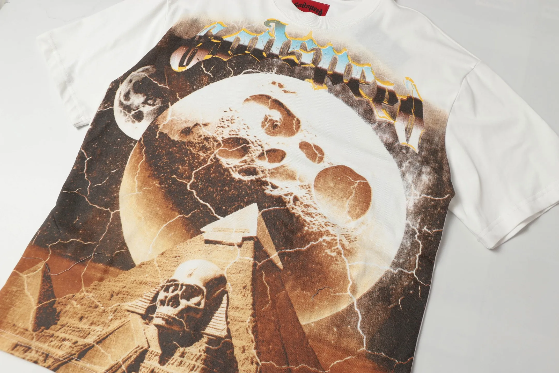 5023#White/Pink｜P104 Godspeed cross-border American rock and roll street washed retro style short-sleeved T (craft printing) fabric (fabric): 32 count combed double yarn 240 grams weight code number (size): S-M-L-XL color (colour): white.pink