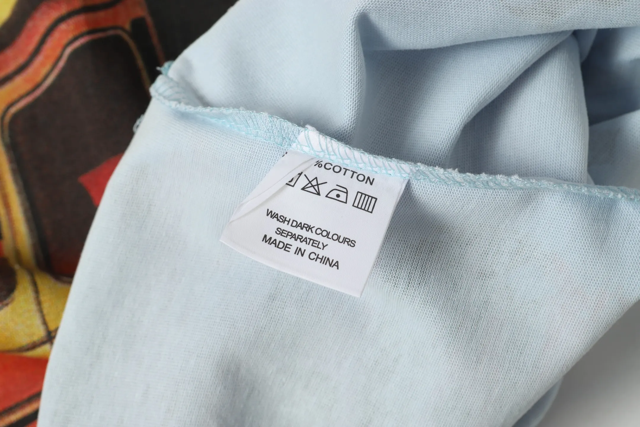 5072# Ice Blue P104 Colored Godspeed cross-border American rock and roll street wash retro style short-sleeved T (craft printing) fabric (fabric) 32 counts combed double yarn 240 grams weight code number (size): S-M-L-XL color (colour): light blue