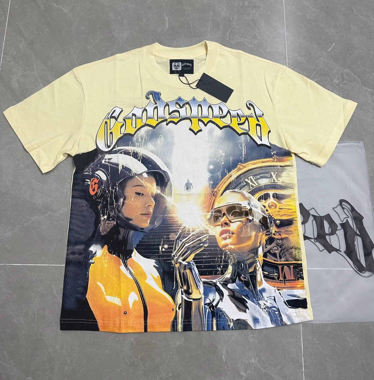 52💰5012#Apricot high-definition picture real shot Godspeed cross-border American rock and roll street washed retro style short-sleeved T (craft printing) fabric (fabric) 32 counts combed double yarn 240 grams weight code number (size): S-M-L-XL color (colour): apricot