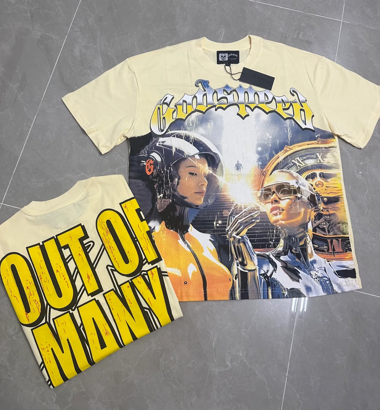 52💰5012#Apricot high-definition picture real shot Godspeed cross-border American rock and roll street washed retro style short-sleeved T (craft printing) fabric (fabric) 32 counts combed double yarn 240 grams weight code number (size): S-M-L-XL color (colour): apricot