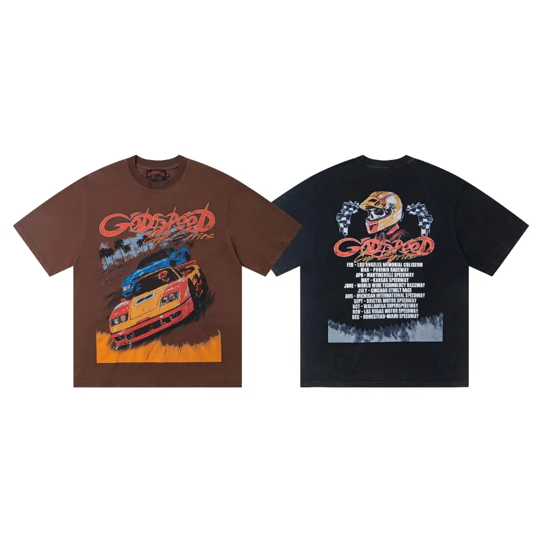 G30# GodSpeed ​​white ink direct spray washed short-sleeved S-XL size black (washed) P126 brown (washed) P126