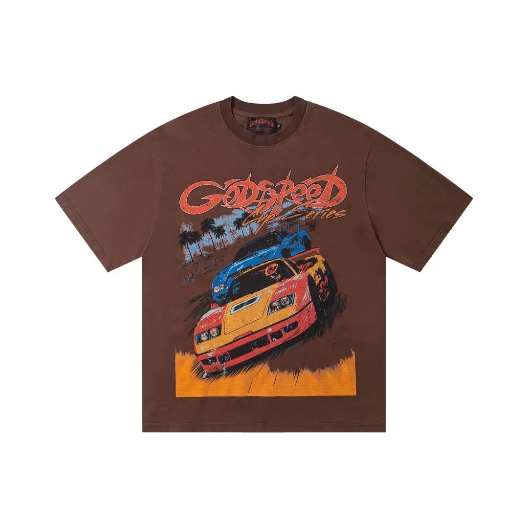 G30# GodSpeed ​​white ink direct spray washed short-sleeved S-XL size black (washed) P126 brown (washed) P126