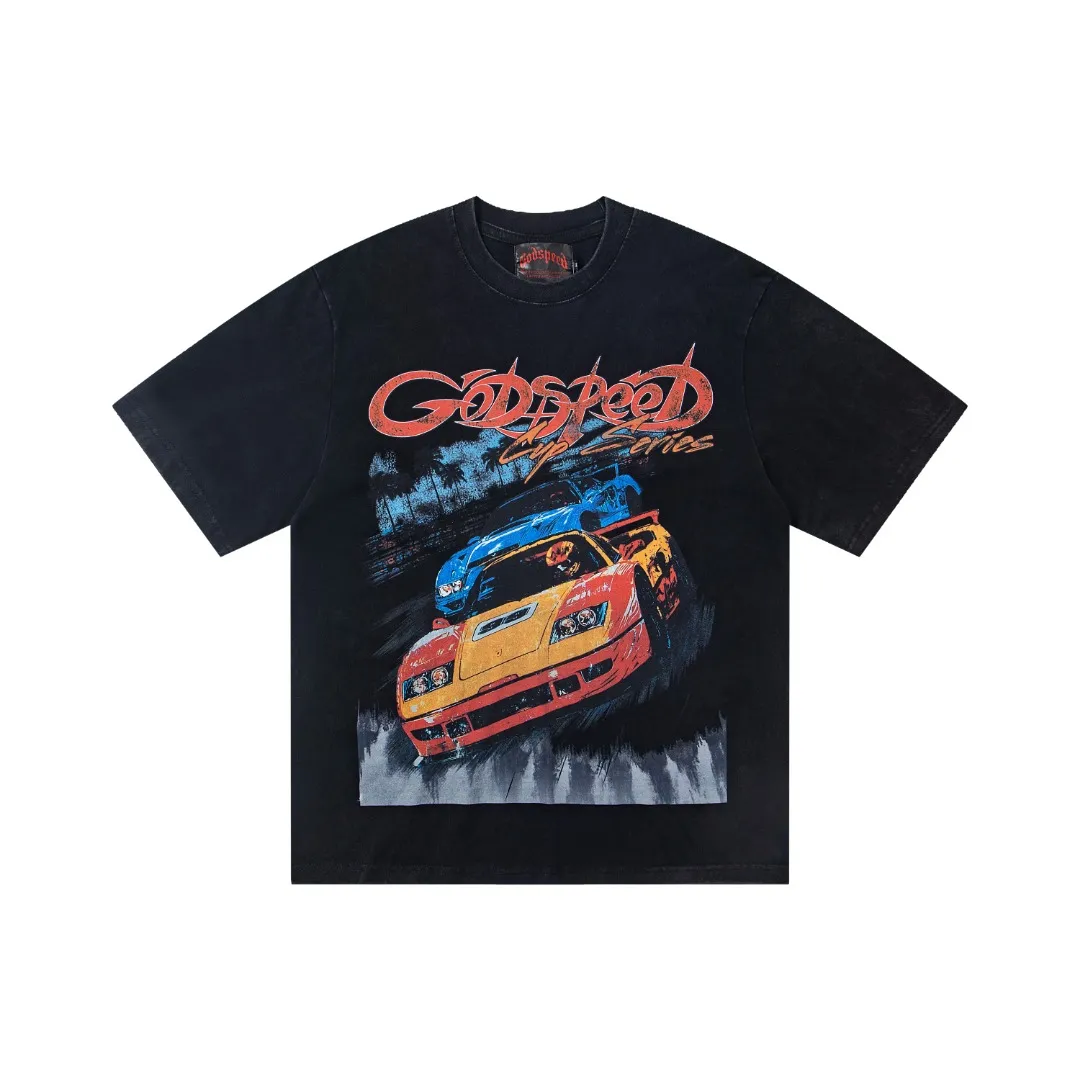 G30# GodSpeed ​​white ink direct spray washed short-sleeved S-XL size black (washed) P126 brown (washed) P126