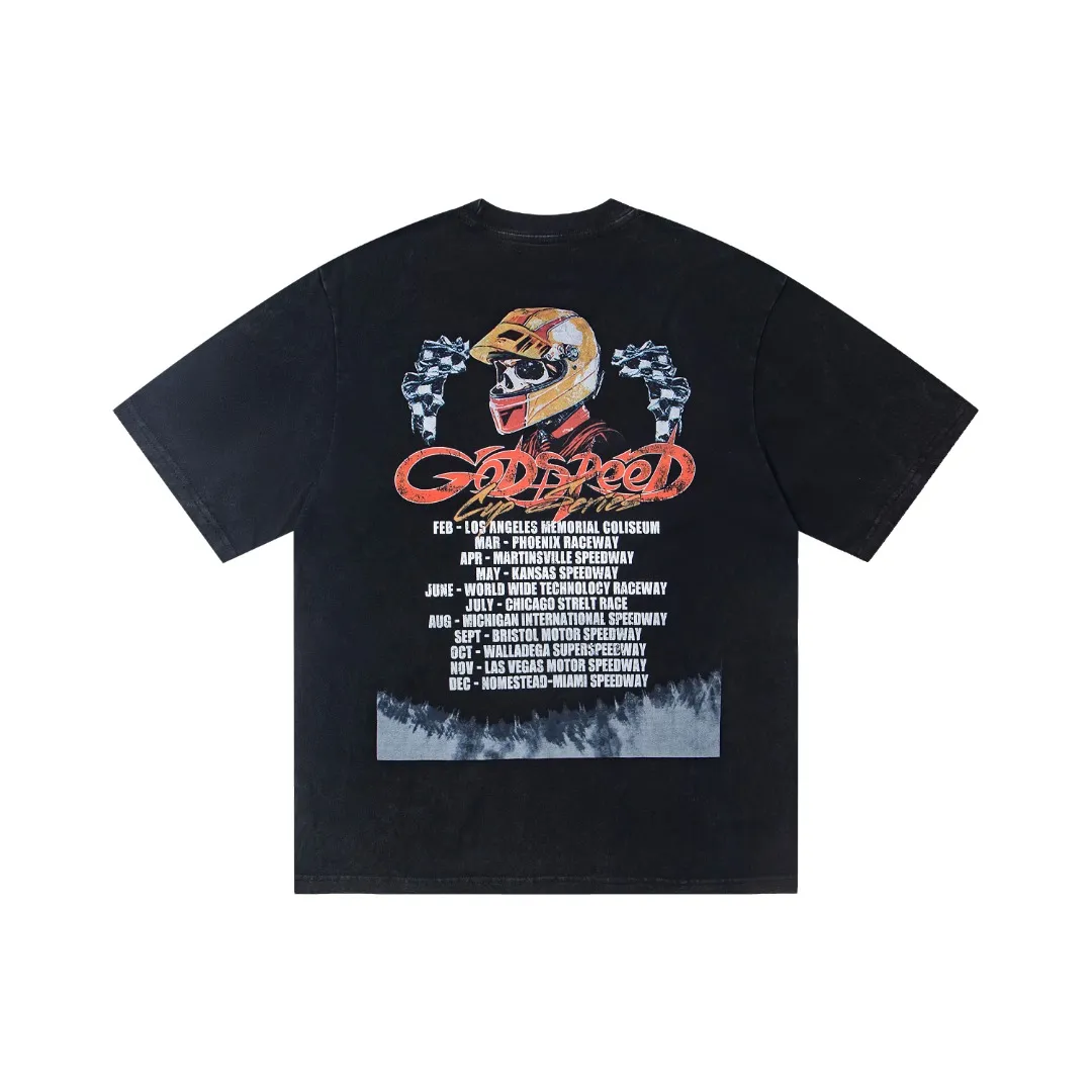 G30# GodSpeed ​​white ink direct spray washed short-sleeved S-XL size black (washed) P126 brown (washed) P126
