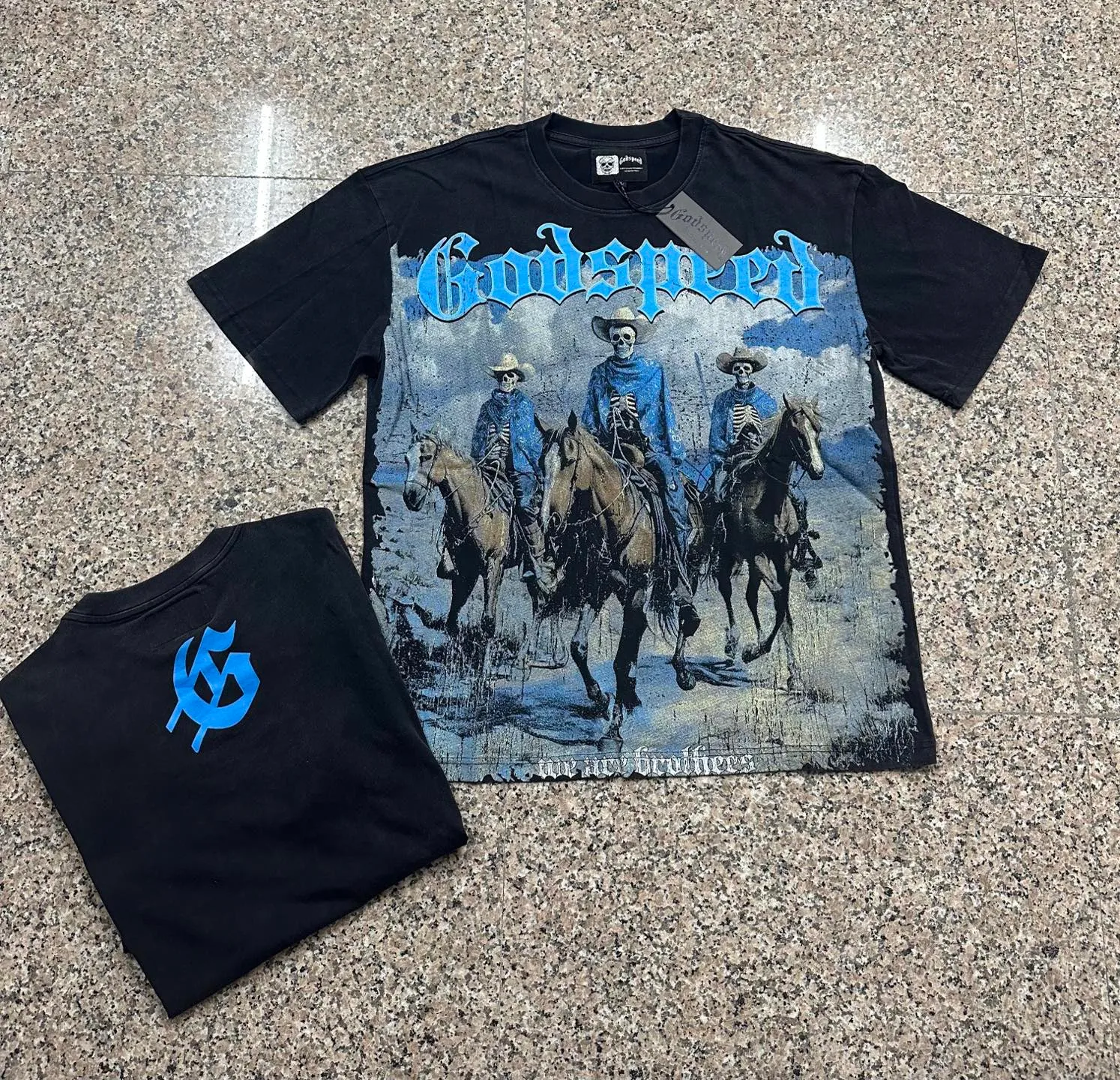 6310# Washed black I P116 Real stock (American fashion niche) Godspeed cross-border American rock street washed retro style short-sleeved T (craft printing) Fabric (fabric): 32 counts combed double yarn 250 grams weight Size (size): S-M-L-XL Color (colour): Washed black