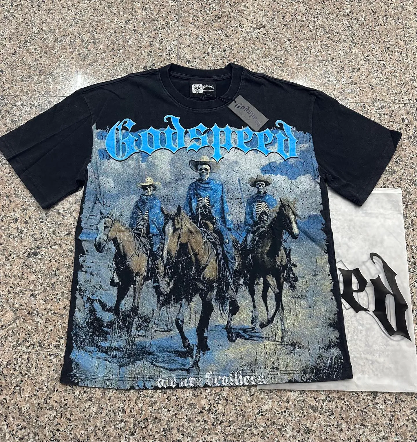 6310# Washed black I P116 Real stock (American fashion niche) Godspeed cross-border American rock street washed retro style short-sleeved T (craft printing) Fabric (fabric): 32 counts combed double yarn 250 grams weight Size (size): S-M-L-XL Color (colour): Washed black