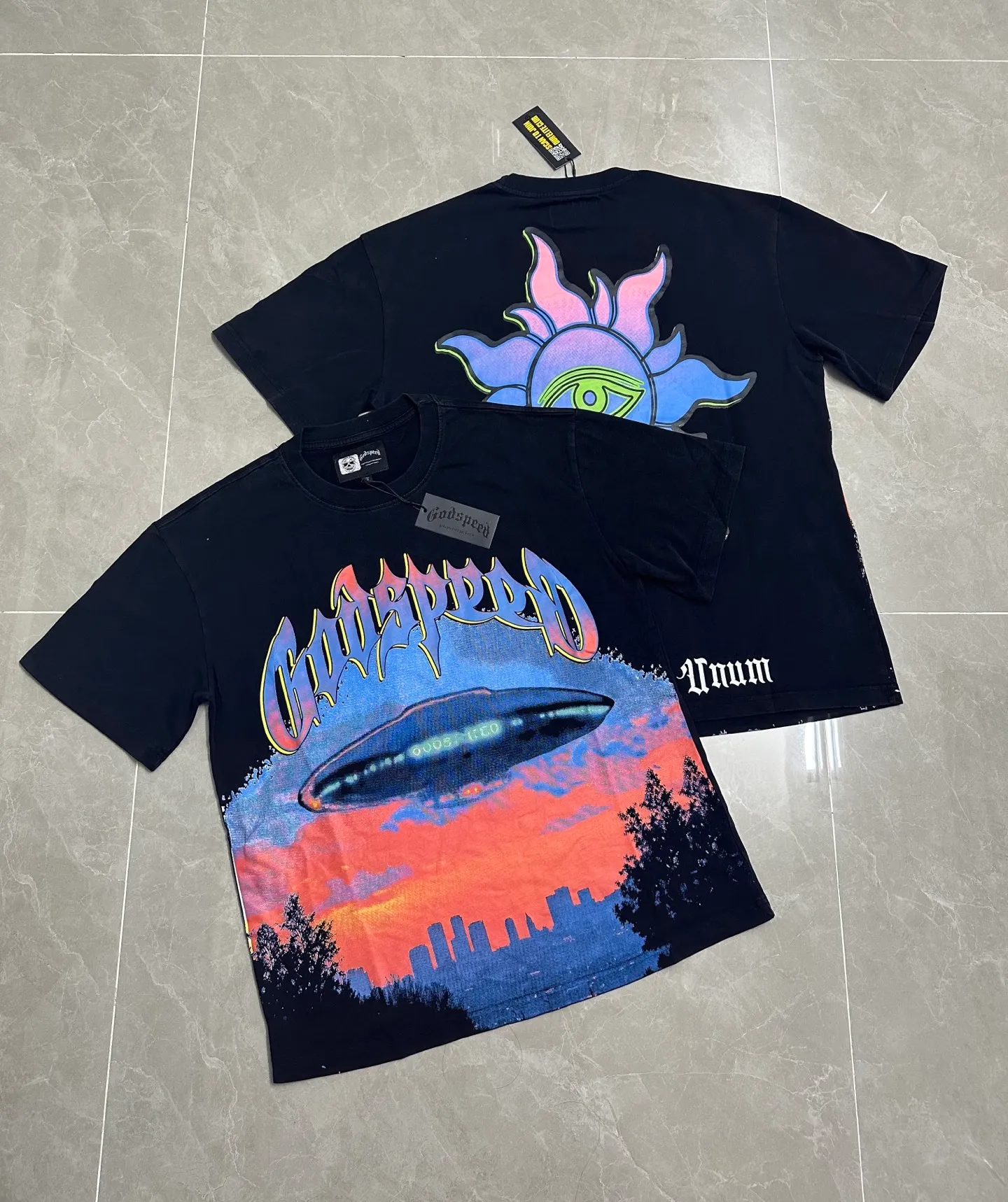 6140# washed black I P116 Godspeed cross-border American rock and roll street washed retro style short-sleeved T (craft printing) fabric (fabric): 32 count combed double yarn 250 grams weight code number (size): S-M-L-XL color (colour): washed black