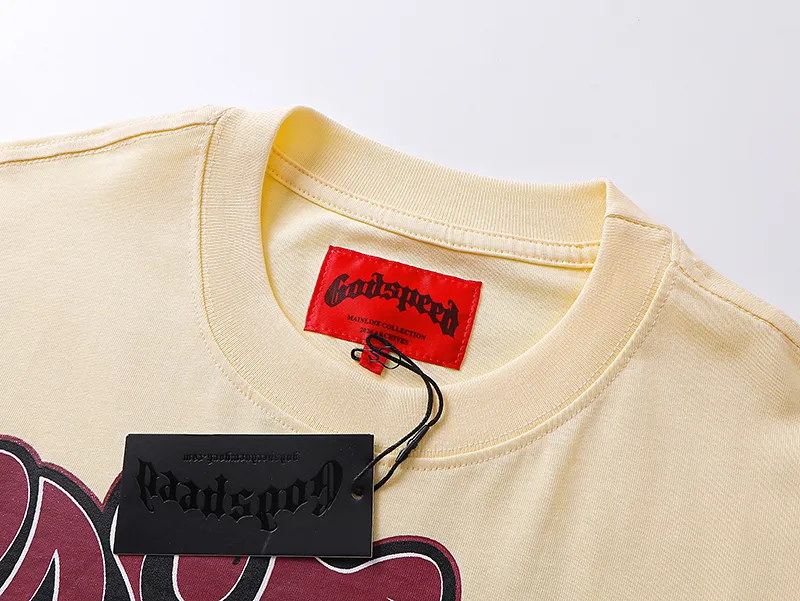 3036# P110 Real shot Godspeed American fashion rock street retro loose printed cotton short sleeves Fabric: 240g 32 count fine cotton double yarn pure cotton Color: apricot Size: S M L XL