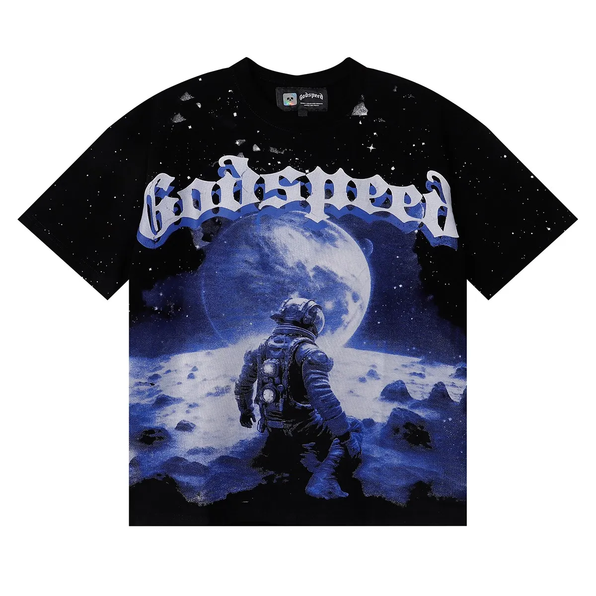 No. 7062, Mechao Godspeed space astronaut earth print high quality double yarn pure cotton short-sleeved T-shirt batch 110 Color: black; Size: S M L XL