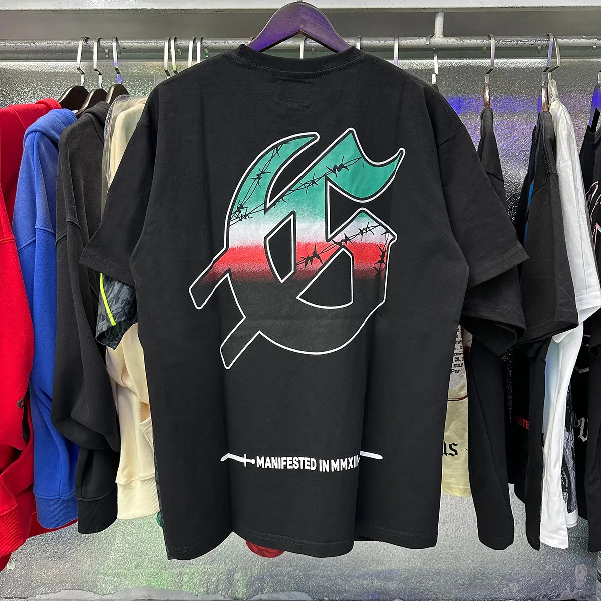 No. 7035, real photo, Mechao Godspeed helicopter printing high quality double yarn pure cotton casual short-sleeved T-shirt batch 110 Color: black; Size: S M L XL