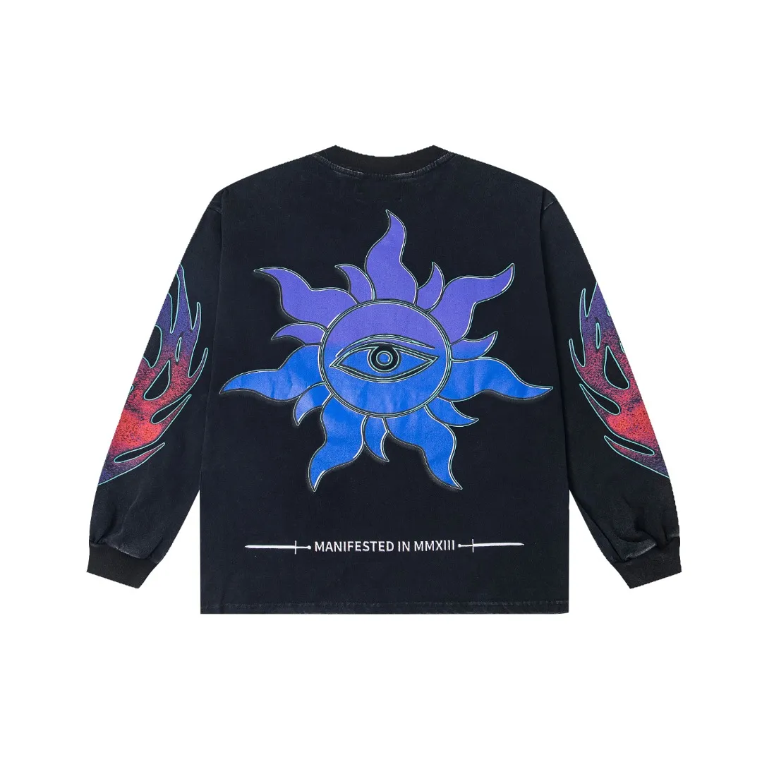 G53# GodSpeed ​​white ink direct spray washed long sleeve S-XL size black (washed) P156 apricot P146