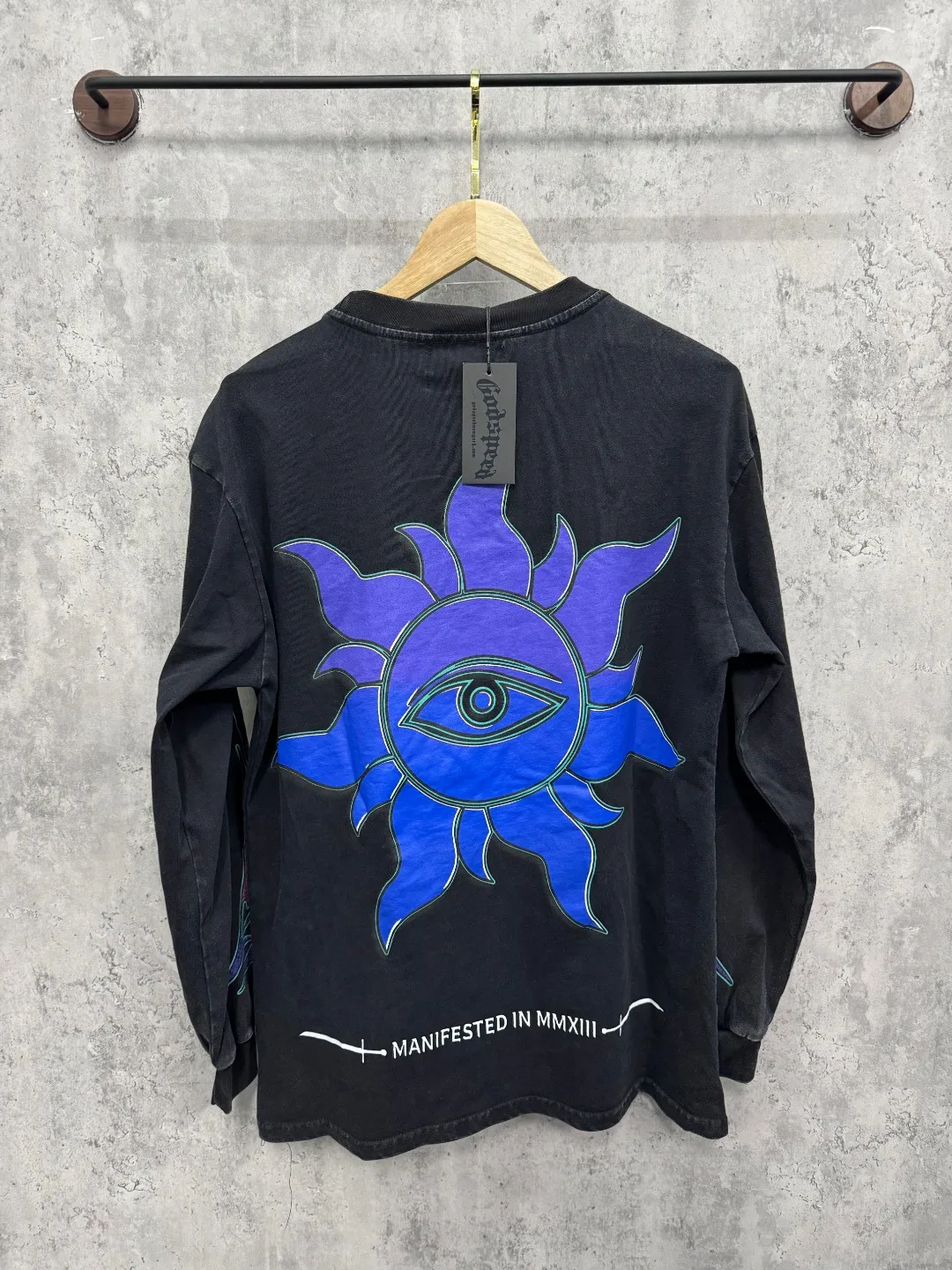 G53# GodSpeed ​​white ink direct spray washed long sleeve S-XL size black (washed) P156 apricot P146