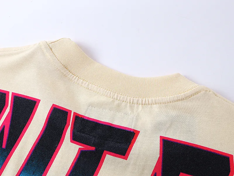 3109# P882l Real shot Godspeed American fashion rock street retro loose printed cotton short sleeves Fabric: 240g 32 count fine cotton double yarn pure cotton Color: apricot Size: S M L XL