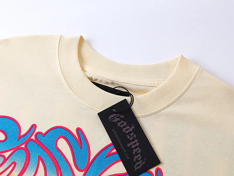 3109# P882l Real shot Godspeed American fashion rock street retro loose printed cotton short sleeves Fabric: 240g 32 count fine cotton double yarn pure cotton Color: apricot Size: S M L XL