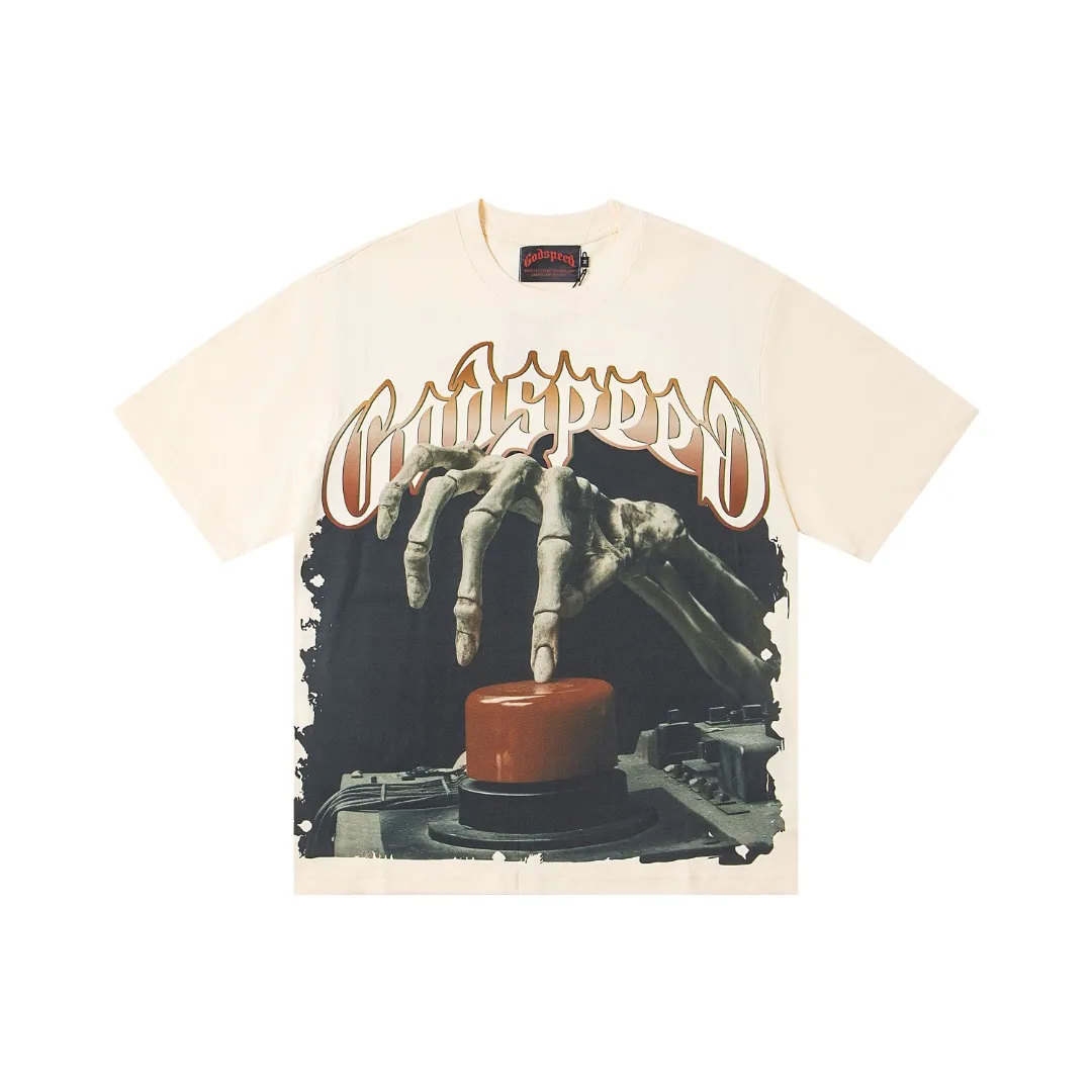 G27# GodSpeed ​​white ink direct spray washable short sleeves S-XL size apricot P106
