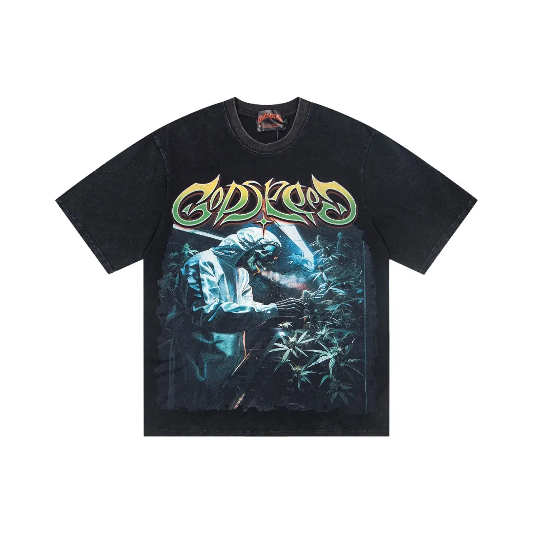 G63# GodSpeed ​​white ink direct-print short-sleeved S-XL size black (washed) P126 brown (washed) P126
