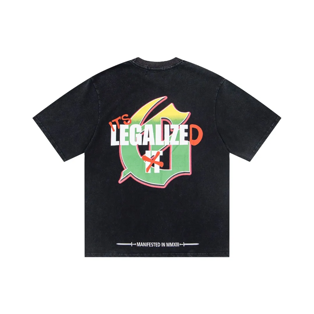 G63# GodSpeed ​​white ink direct-print short-sleeved S-XL size black (washed) P126 brown (washed) P126